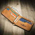 Handmade Rio Grande Bifold Wallet in full-grain leather, slim and durable, crafted in Texas