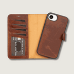 Brown iPhone 16e Leather Wallet Case with slim card holder and premium leather design
