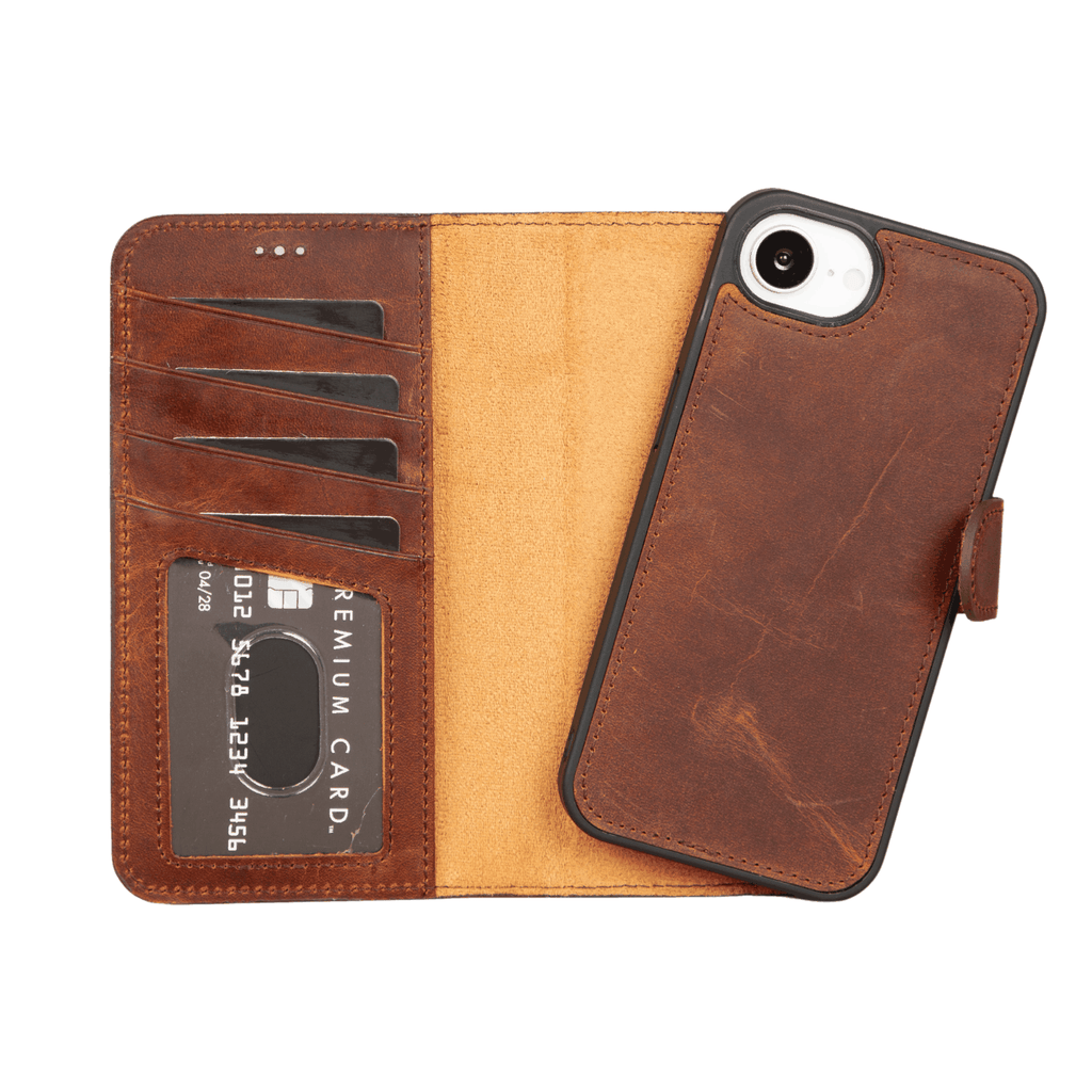 iPhone 16e Leather Wallet Case - Brown - Brooklyn