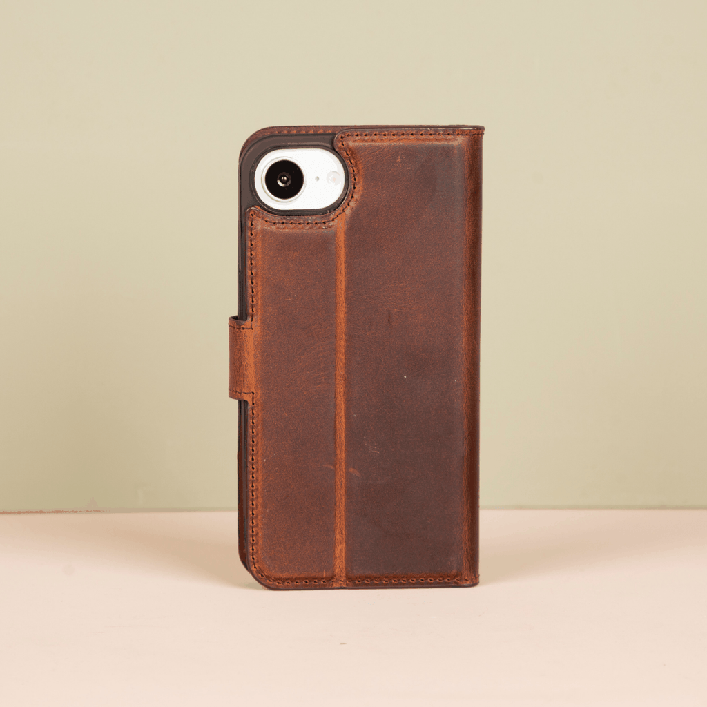 iPhone 16e Leather Wallet Case - Brown - Brooklyn
