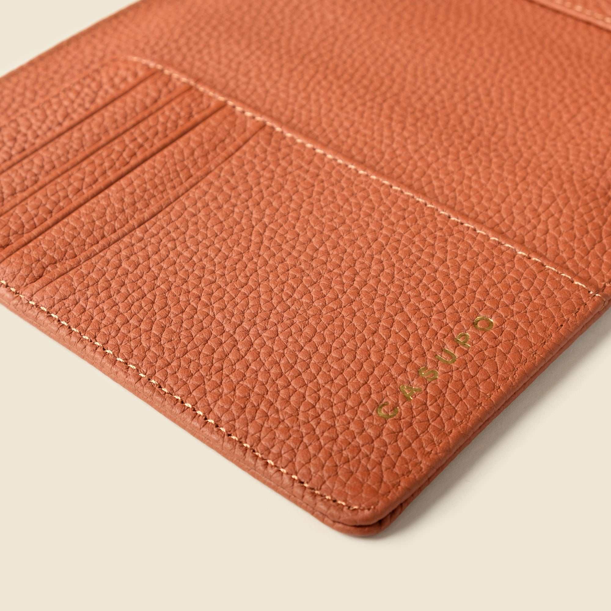 Leather Passport Wallet with RFID - Tan