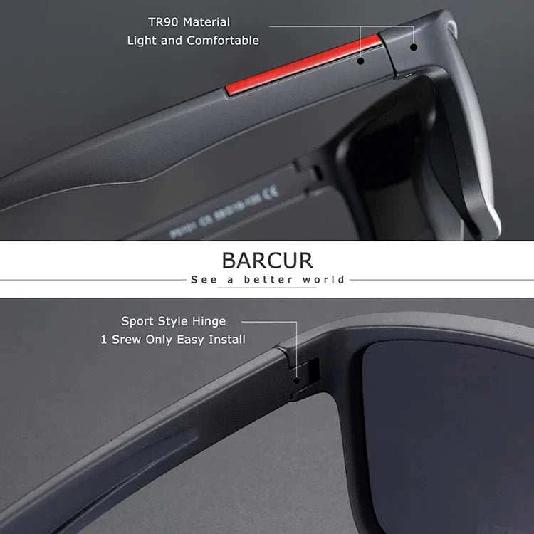 BARCURTR90 Ultralight Polarized Sunglasses for Men Vintage Square Eyewear with UV400 Protection for Summer