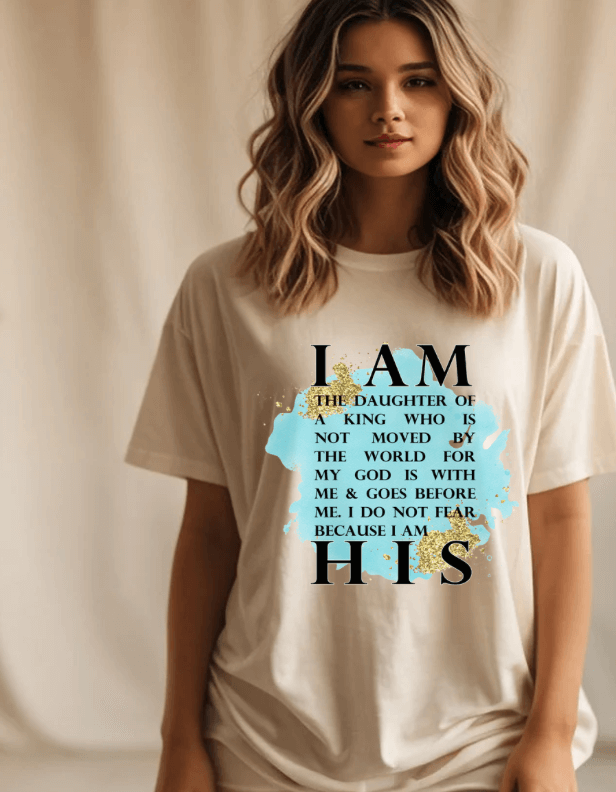 Christian T-Shirt with "I Am His" faith-based design, unisex, soft fabric, durable print