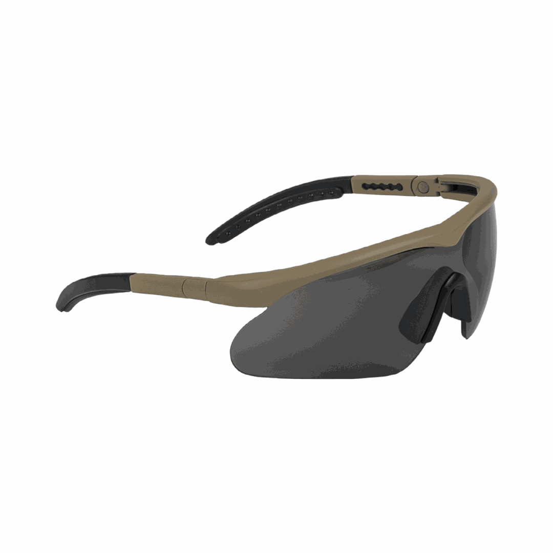 SwissEye® Raptor Ballistic Sunglasses protecting eyes from shrapnel and UV rays with anti-fog and anti-scratch features