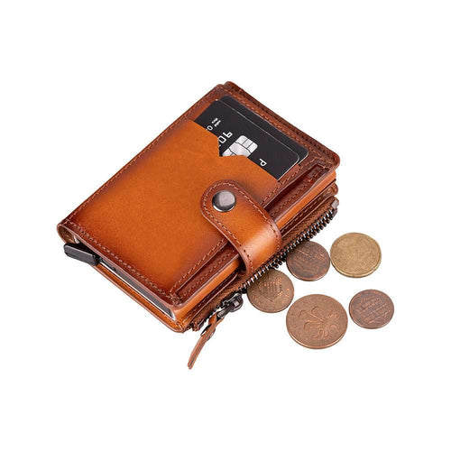 Andalusia genuine leather pop-up cardholder with RFID protection and slim design