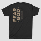 Fear God Unisex T-Shirt in black and white with Psalm 128 scripture, premium fitted and oversized cotton styles.