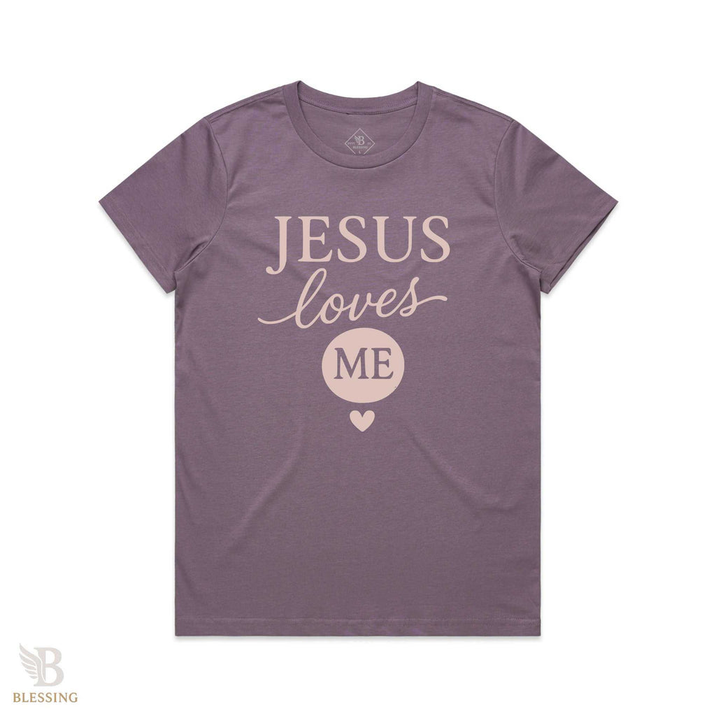 Women’s Maple Tee with Jesus loves me scripture, comfortable regular fit, 100% combed cotton