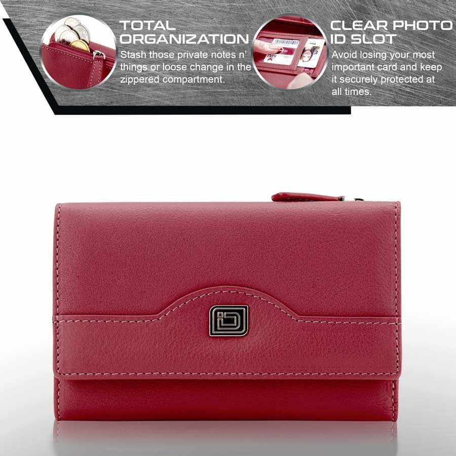 RFID Blocking Women's Leather Trifold Wallet