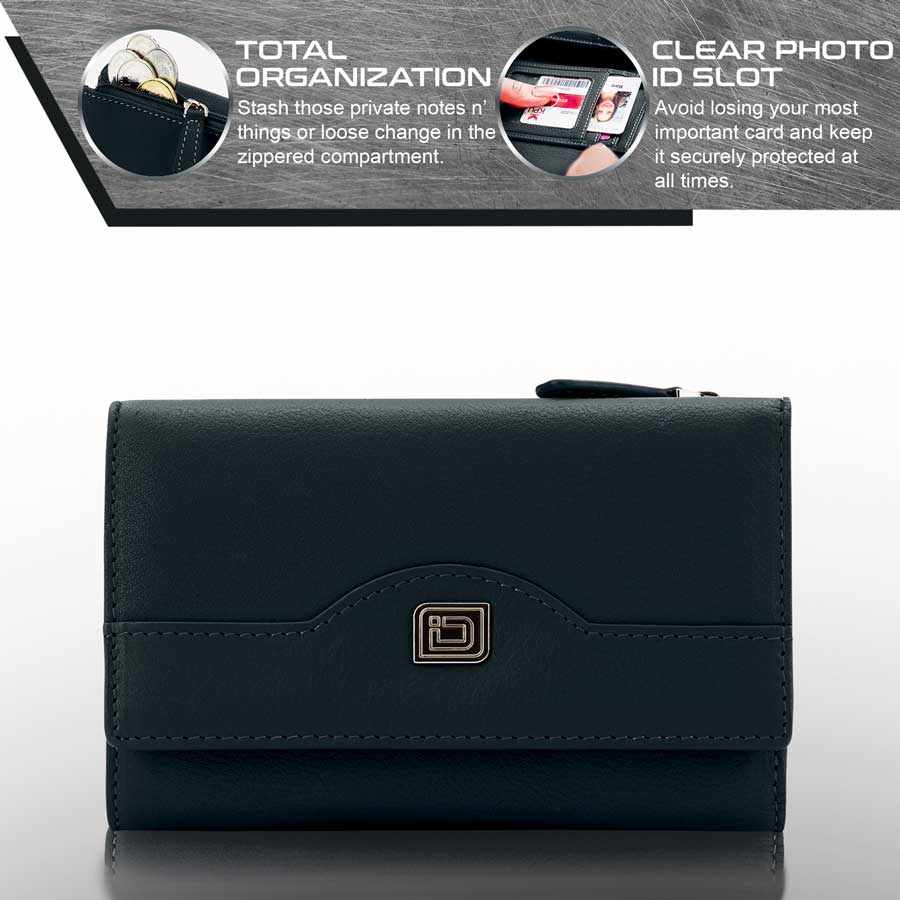 RFID Blocking Women's Leather Trifold Wallet